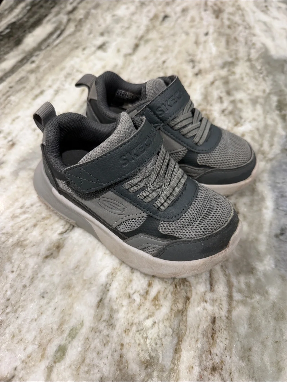 Skechers Kids Gray and Black Mesh Hook-and-Loop Sneakers